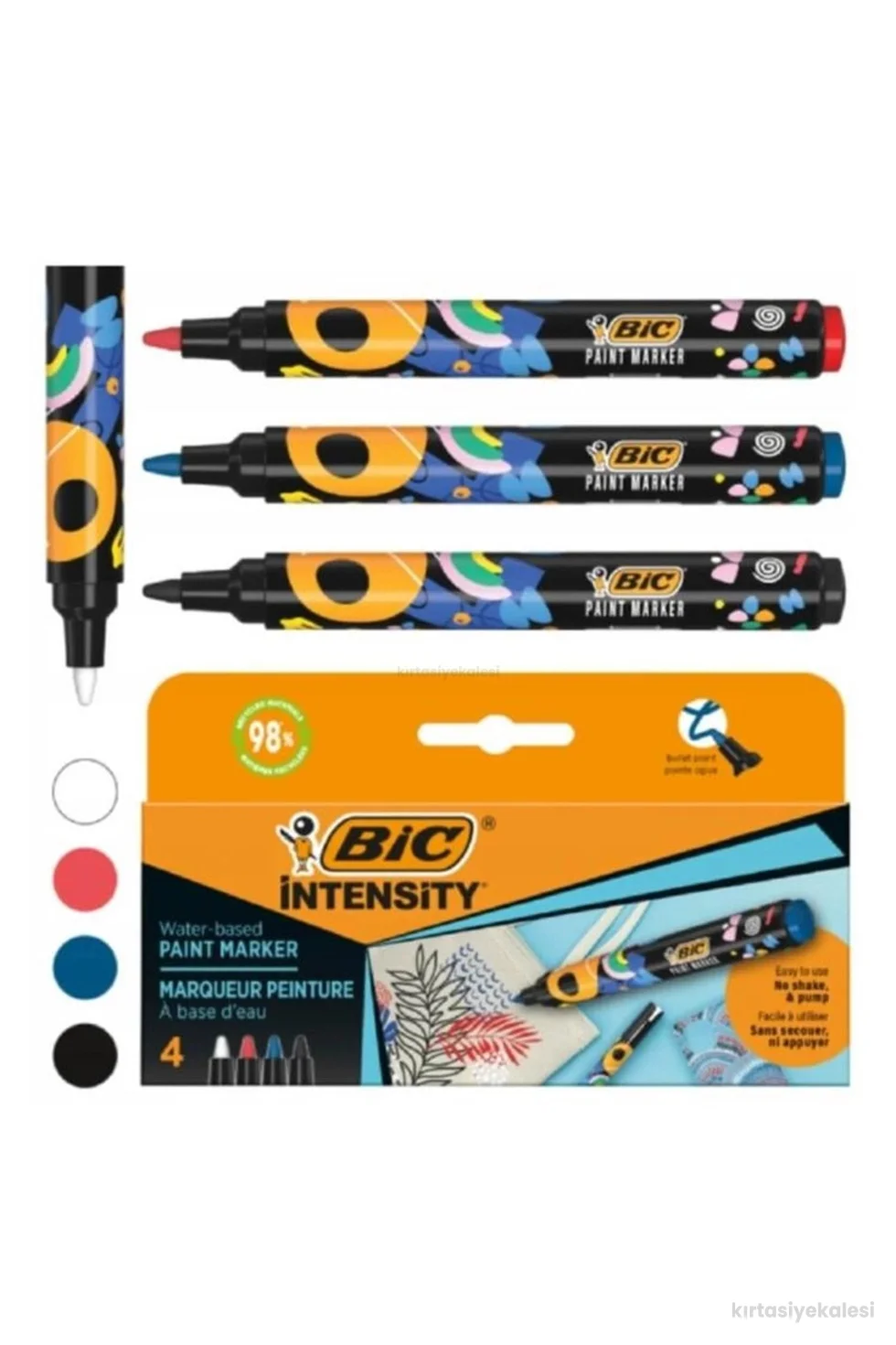 Bic Intensity Paint Marker Kalem 4 Renk Beyaz-Mavi-Kırmızı-Siyah 527423