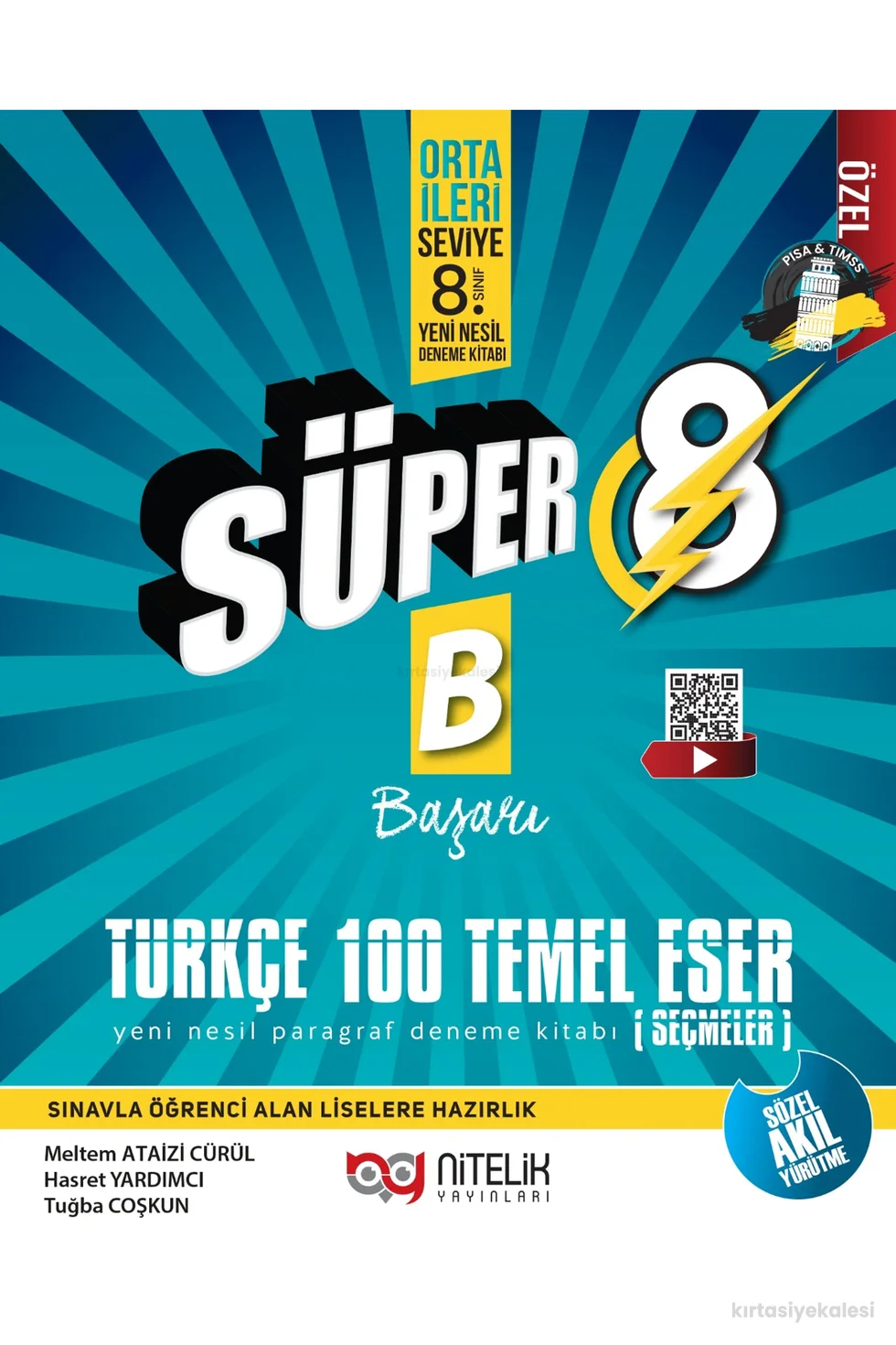 Nitelik Yayınları Süper 8. Sınıf Türkçe B Başarı 100 Temel Eser (Seçmeler) Yeni Nesil Paragraf Deneme Kitabı