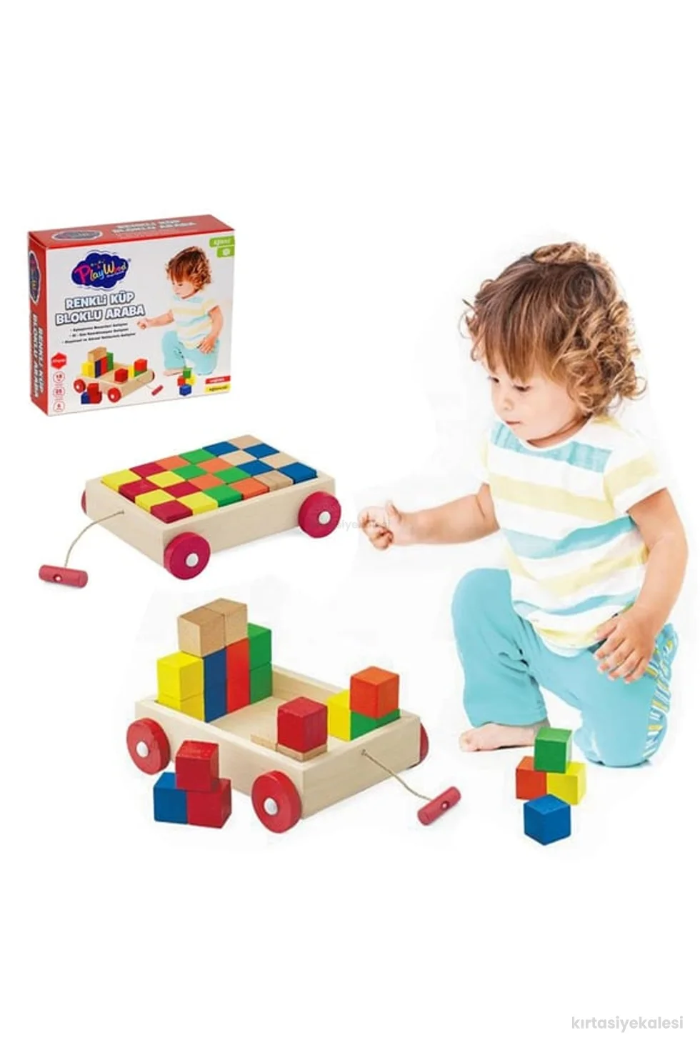 PlayWood Eğitici Renkli Küp Bloklu Araba Çekçekli 25 Parça