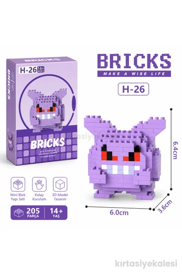Bricks Gengar Mini Blok Karakter Figürü 3D Yapı Oyuncağı H-26