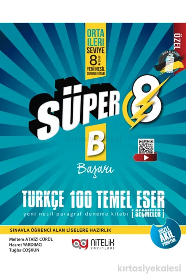 Nitelik Yayınları Süper 8. Sınıf Türkçe B Başarı 100 Temel Eser (Seçmeler) Yeni Nesil Paragraf Deneme Kitabı