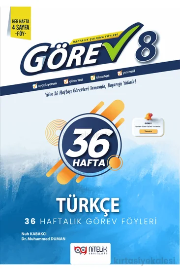 Nitelik Yayınları Görev 8. Sınıf Türkçe 36 Haftalık Görev Föyleri