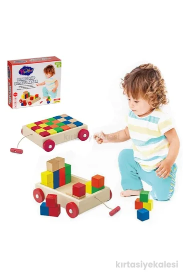 PlayWood Eğitici Renkli Küp Bloklu Araba Çekçekli 25 Parça